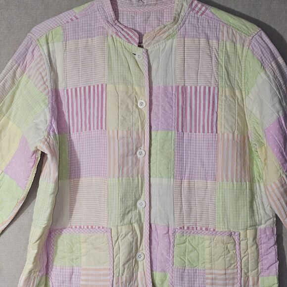 Handmade Quilted Patchwork Feeding Jacket Women's Size Medium Pink Pastel Green - Picture 4 of 16